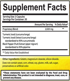 Curcumin 2000 Ingredients label