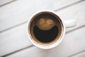Cup of coffee from the top looking down